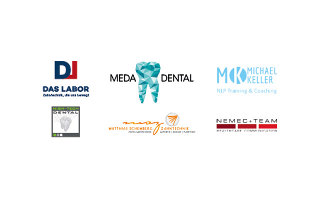 logos von geschäftspartnern abgebildet: das labor zahntechnik, meda dental labor, michael keller Hypnose Trainer, nemec+team marketingagentur